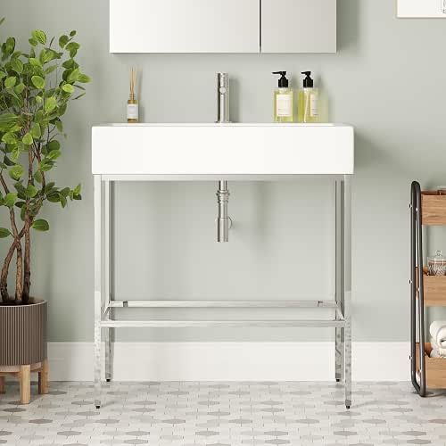 DeerValley 32-inch Freestanding Bathroom Console Sink, White Ceramic Vessel Basin