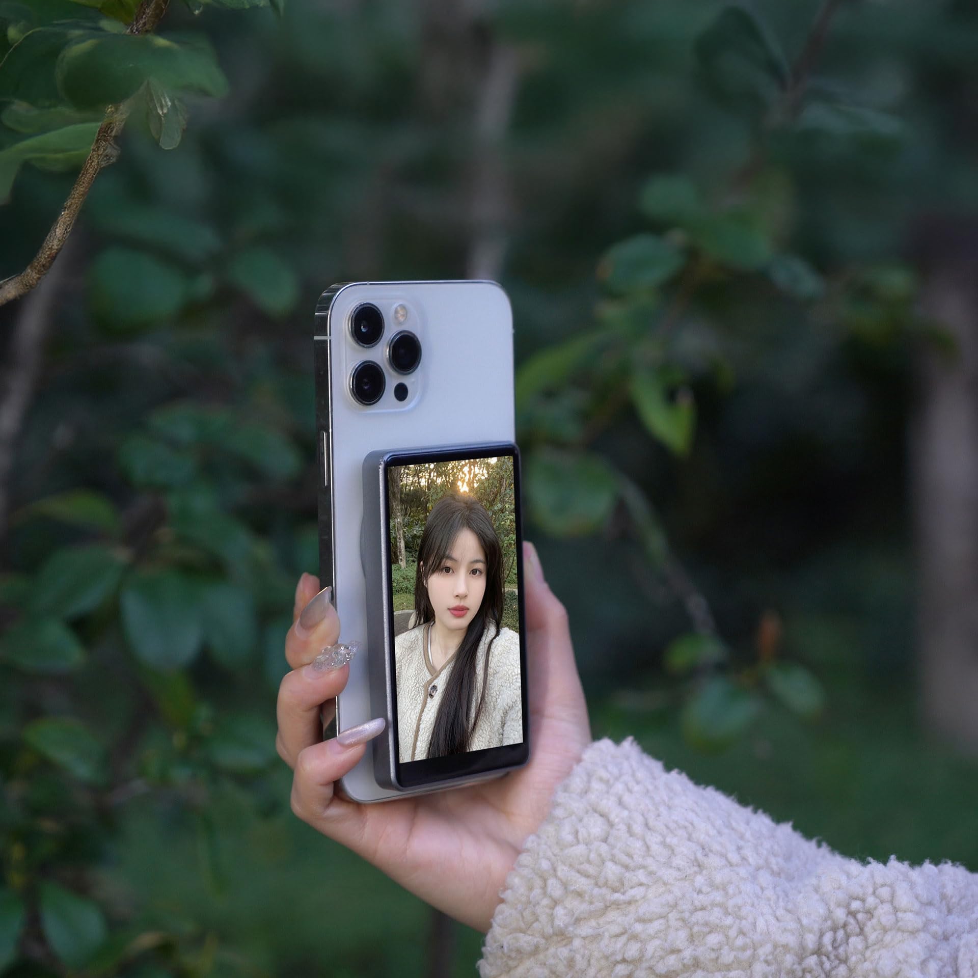 MOJOGEAR VS2 Selfie Vlog Monitor Kompatibel mit iPhone und Android - Grau - Drahtloser 4,02 Zoll IPS Bildschirm, magnetisch & Mag Safe kompatibel mit Fernbedienung für Vlogging und Selfies