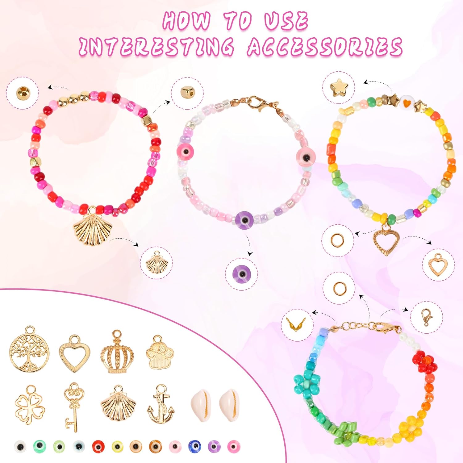 QUEFE 15600pcs 4mm Glass Seed Beads 120 Colors Beads for Bracelet Making Kit Friendship Bracelet Kit with Letter Beads Accessories Charms and Pendants Kit for DIY Jewelry Making Girls Craft - Image 4