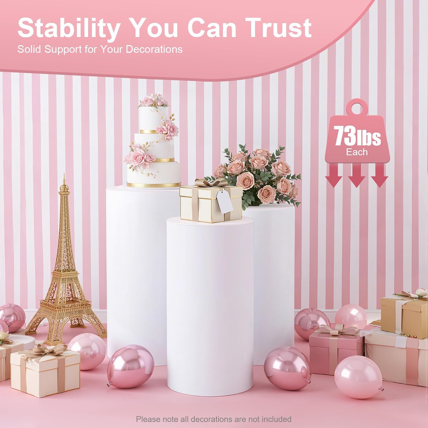3 PCS Cylinder Stands for Party, White Round Cake Pedestal Stand Large Cylinder Pedestal Stand for Wedding Ceremony Birthday Party Art Decor 23.62''(L),21.65''(M),19.69''(S)