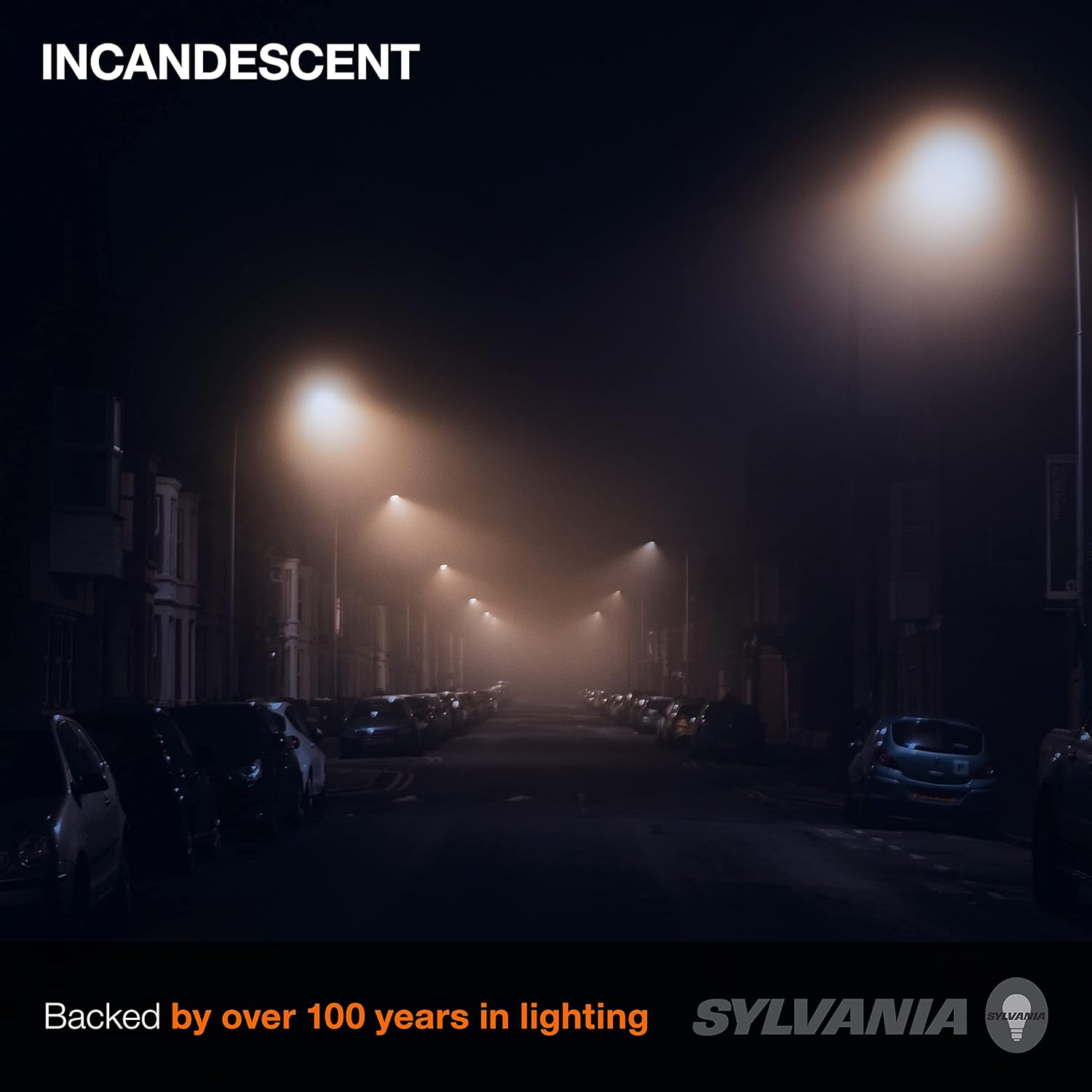 SYLVANIA Lumalux HID Light Bulbs illuminating a foggy street at night