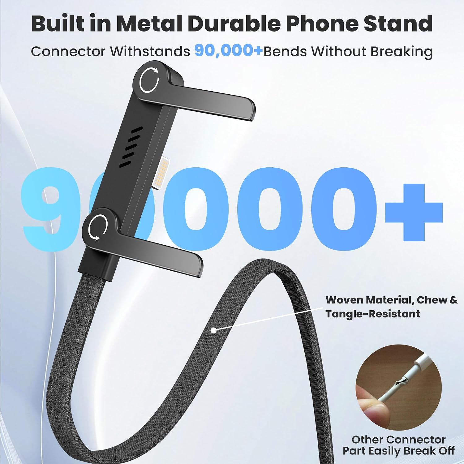 2 Pack USB C to Lightning Cable with Built-in Metal Phone Stand, PD 30W Invisible Holder Charger Cable, 90 Degree Braided Flat Lightning Charging Cable, Foldable Data Cable Standing for iPhone 14-5