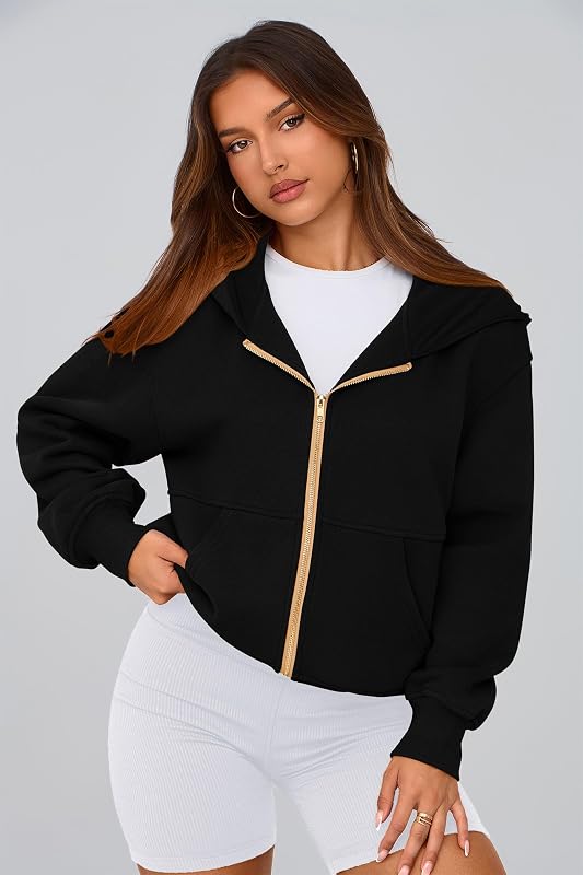 PRETTYGARDEN Hoodies for Women Fall Fashion Zip Up Fleece Plain Sweatshirt image 3