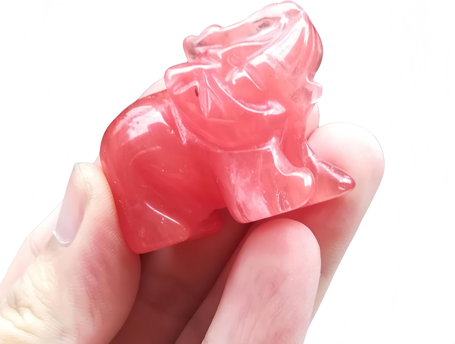 Synthetic Cherry Quartz Hand Carved Elephant Crystals and Healing Stones,1.5 Inches Animal Figurines Gemstone Indoor Decorative Stone