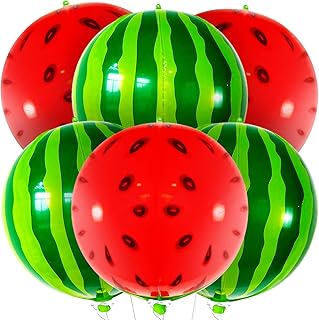 Large, Watermelon Balloons for Watermelon Decorations - Pack of 6 | 360 Degree 4D Watermelon Party Supplies | Watermelon Balloon for One In A Melon Party Decorations | Watermelon Birthday Decorations