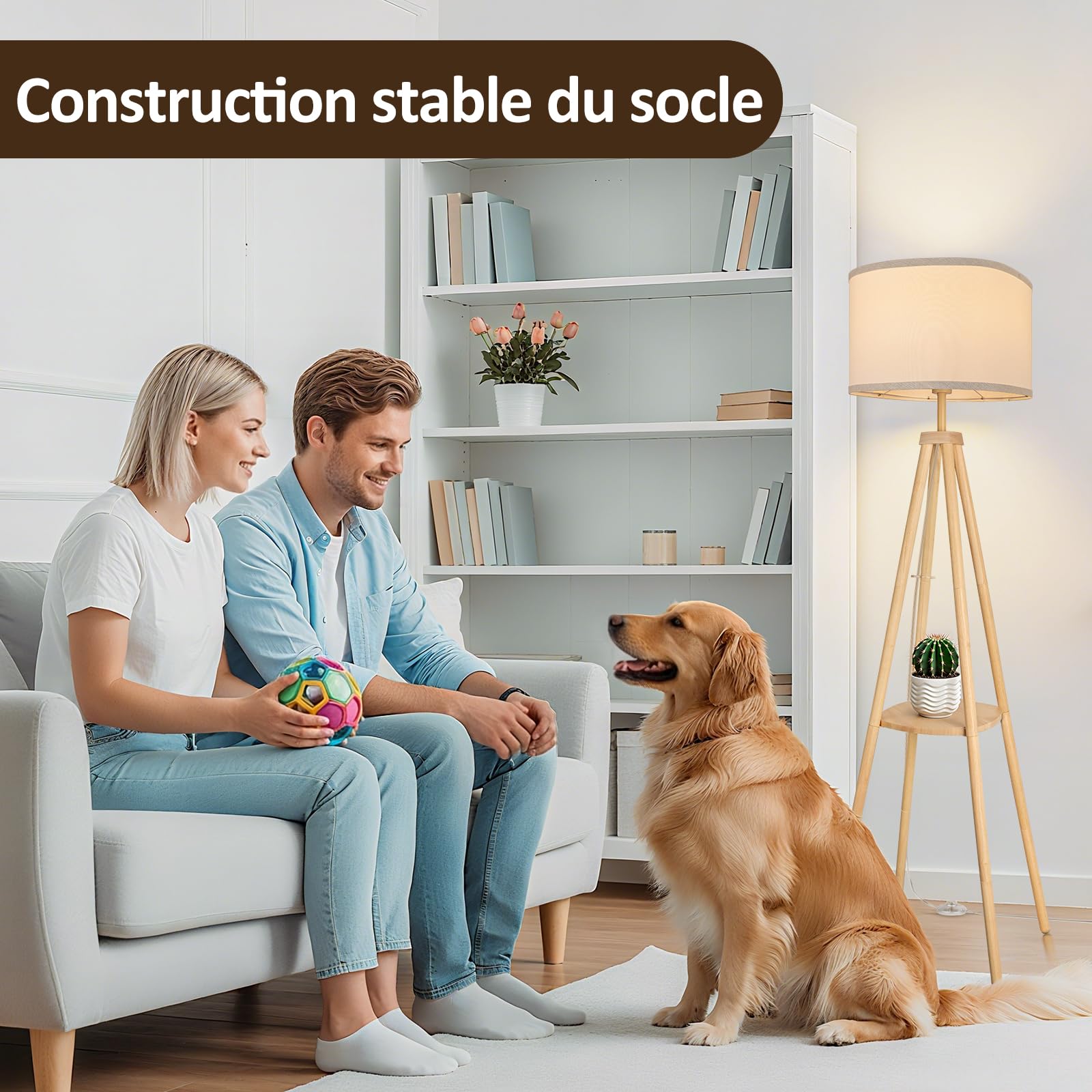 Stehlampe Wohnzimmer mit Regal Stehlampe Dimmbar 2700K-6500K Holzgestell mit Ablagefläche und Fernbedienung Stehleuchte für Wohnzimmer Schlafzimmer Büro Holz