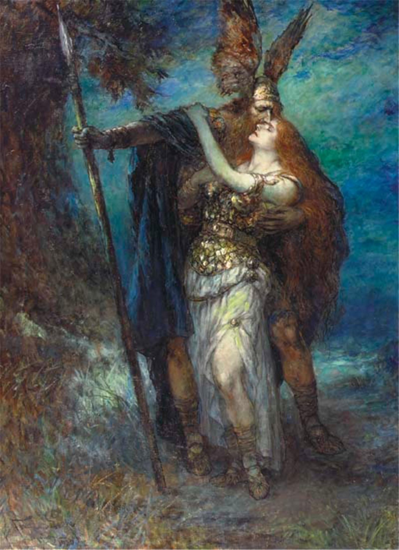 SERENDIPITP Vintage Wall Art Canvas Nordic Poster Canvas Print Picture Wotan and Brünnhilde Ferdinand Leeke Wall Art Poster for Home Decor 60x90cm