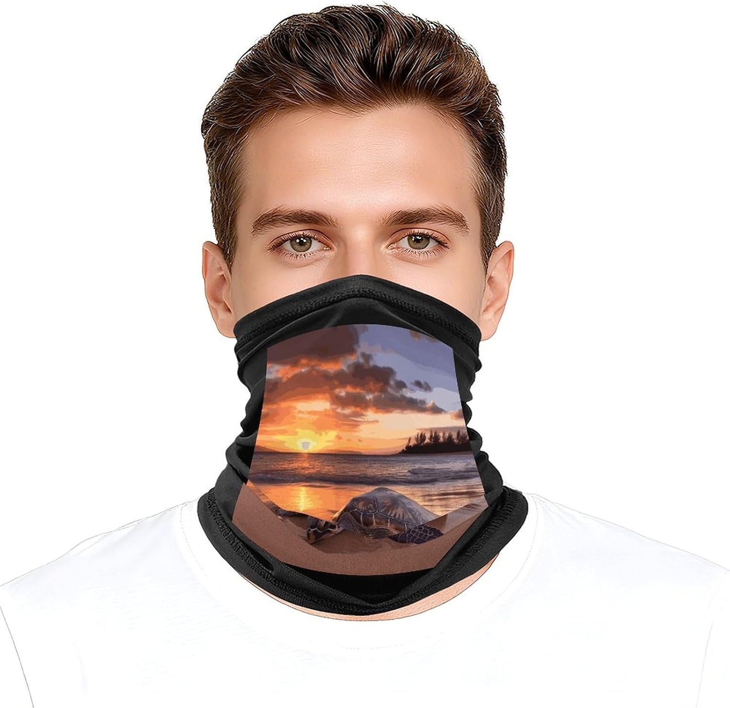 Sea Turtle Sunset Neck Gaiter Cooling Bandana Ice Breathable Neck Scarf Uv Face Cover Lightweight Face Mask Windproof Dustproof Tube Scarf For Cycling Motorcycle Hiking Running Neck Gaiter