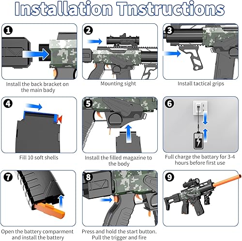 Miniatura 10 de Pistola de juguete para rifle de francotirador automático para pistolas Nerf - 3 modos de explosión eléctrica de juguete de espuma con 120 dardos, 2