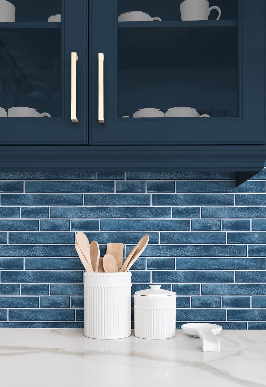 NextWall Brushed Metal Tile Peel and Stick Wallpaper (Denim Blue)