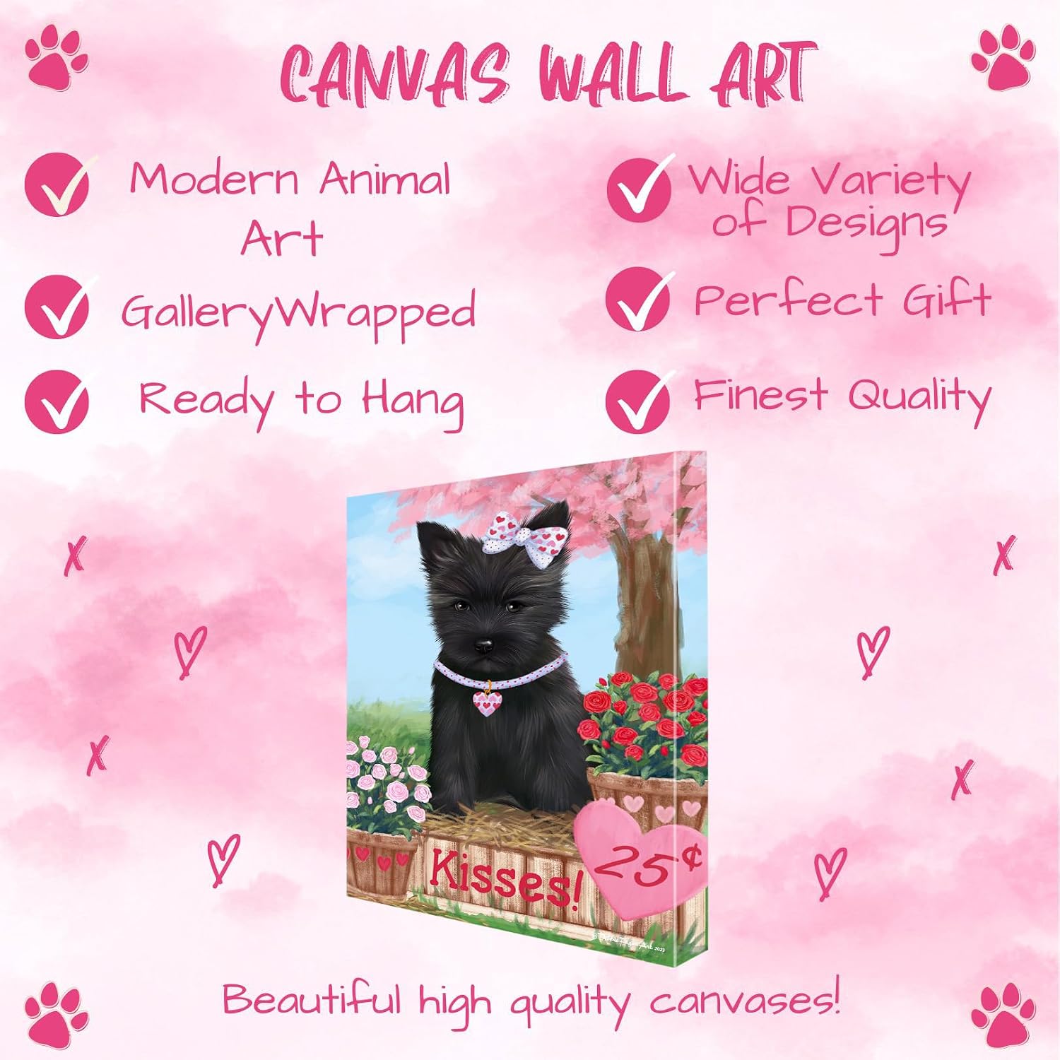 Rosie with Cairn Terrier Dogs Canvas Wall Art - Premium Quality Ready to Hang Room Decor - White Floating Framed 24" x 36"