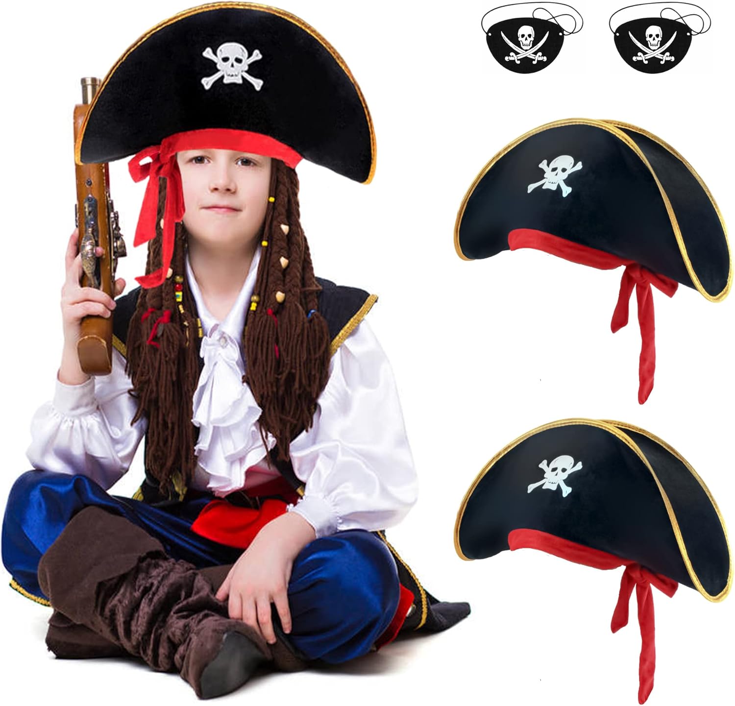M&G House Halloween Pirate Hats Caribbean Black Pirate Cap Pirate Accessories Funny Party Hat Fancy Dress Adult Kid - Image 9