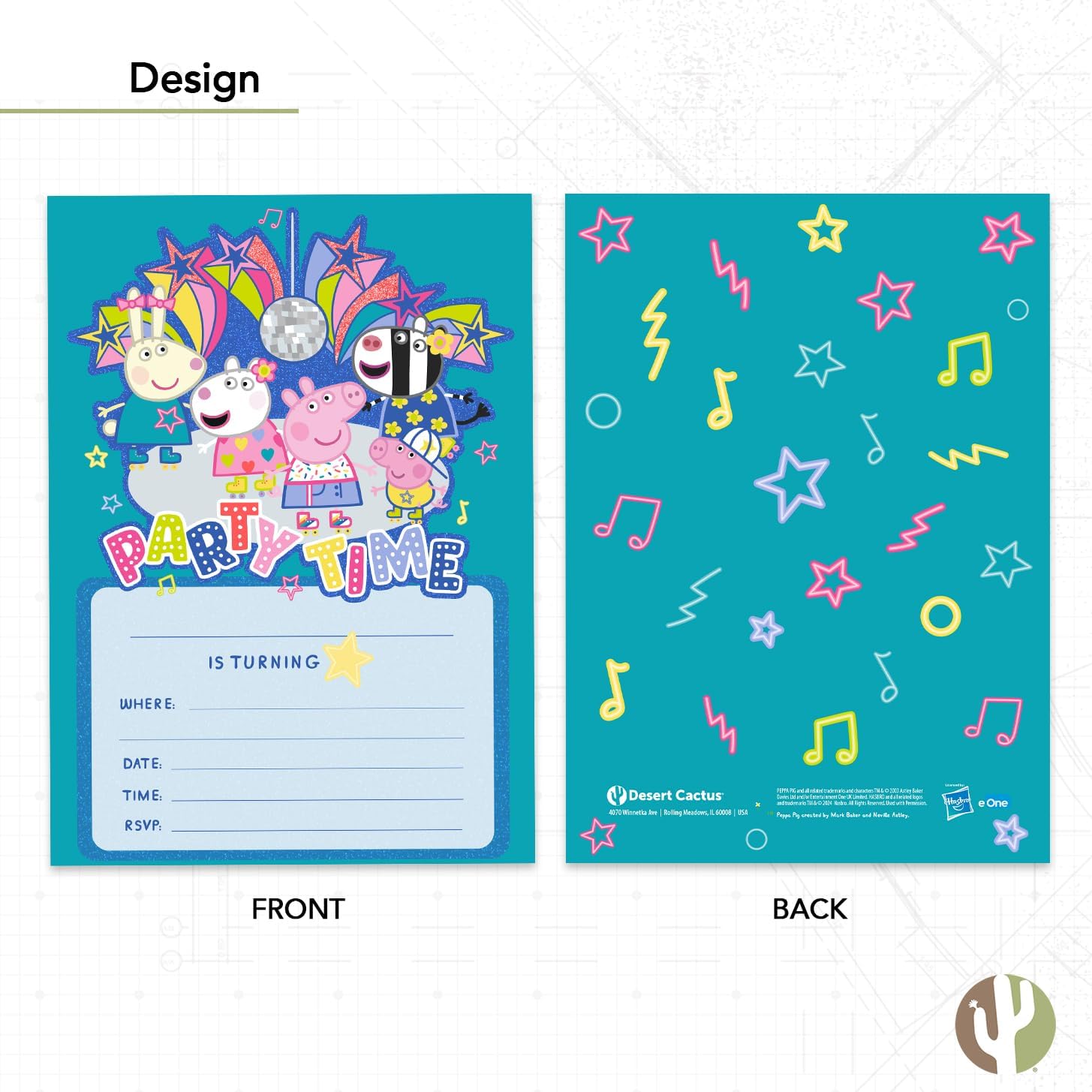 Desert Cactus Peppa Pig Invitations Invites Happy Birthday Cards 10 Count with Envelopes Boys Girls Kids Party (Style F)
