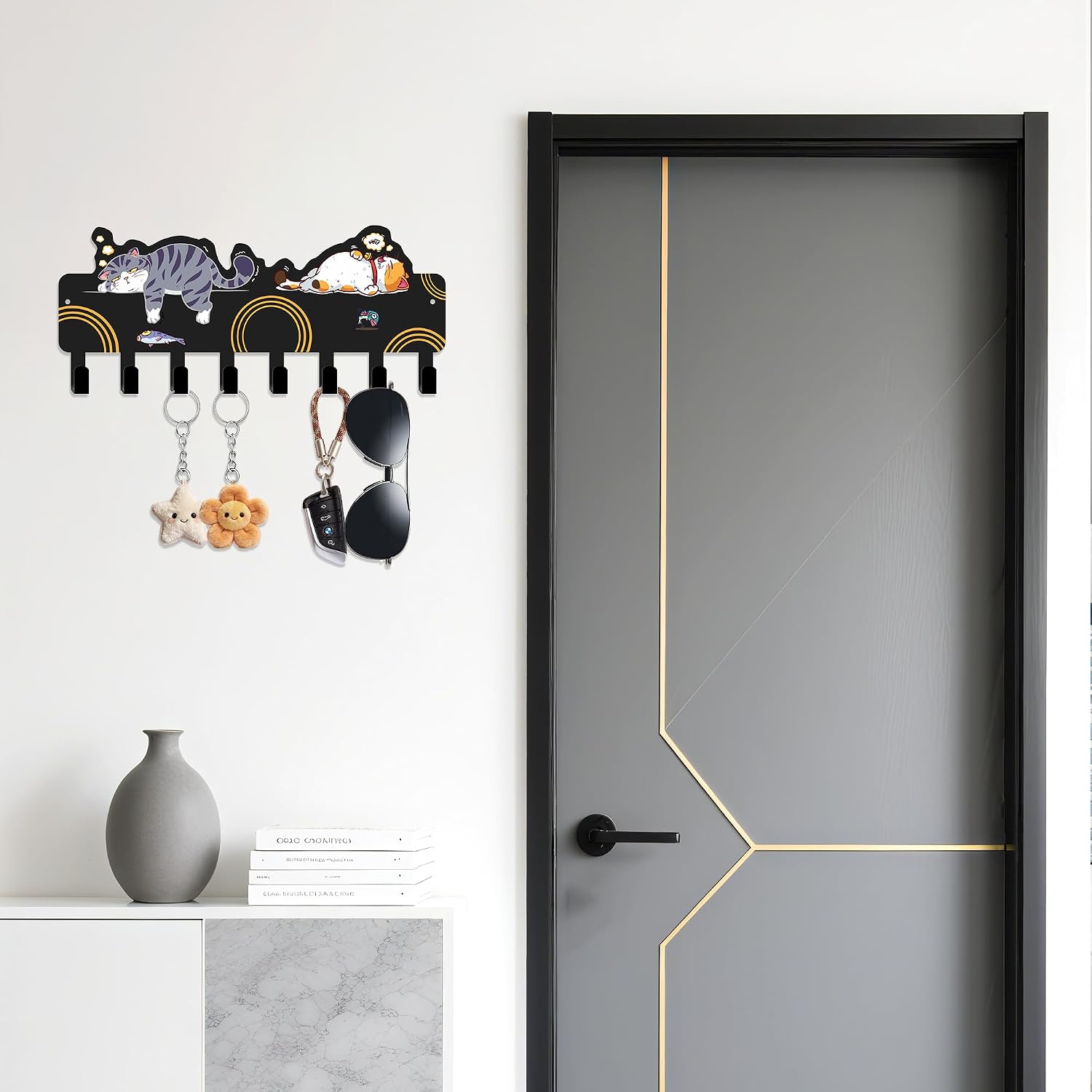 Cat Wall Key Rack for Cat Lovers Matte Black