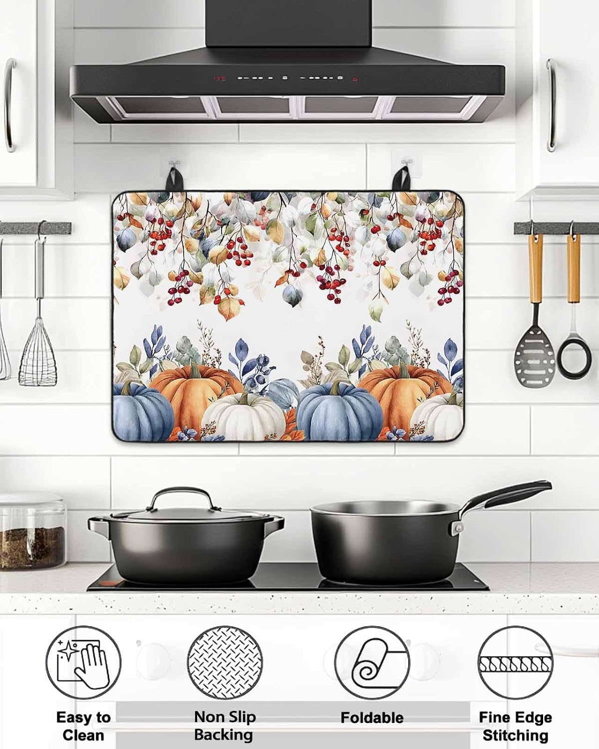 Stove Top Cover for Electric Stove Thanksgiving Watercolor Pumpkins Eucalyptus Leaves 24" x 21" Heat Resistance Electric Stove Cover Glass Stove Top Protector Washer/Counter Protector