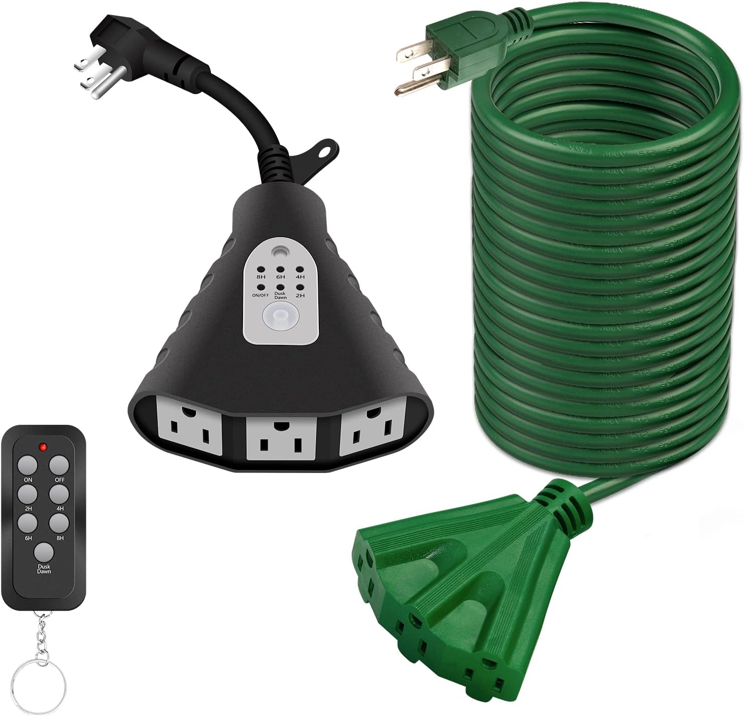 Kasonic 25 Ft Extension Cord + Outdoor Light Timer, Weatherproof Multiple Outlets Wire for Landscaping Light, Holiday Decoration and Christmas, ETL Listed