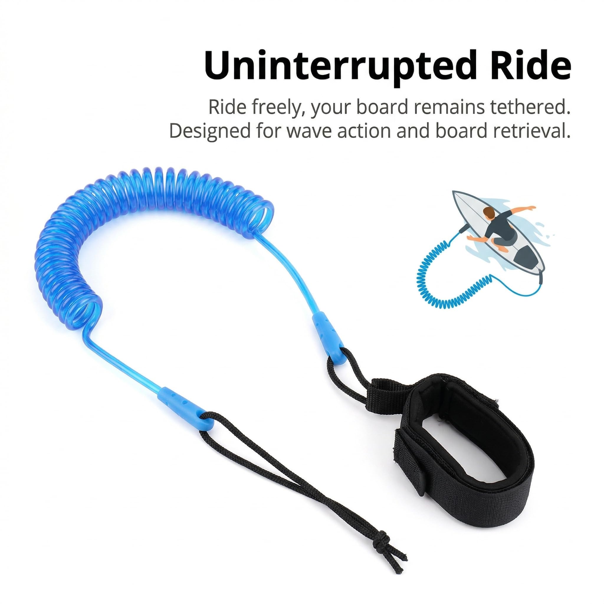Leash De Surf Sup Leash – Épaisseur 5 Mm, Longueur 10 Pieds (3 M) – Bleu – TPU Avec Mousse Néoprène – Double émerillon Inox – Résiste à L'eau Salée