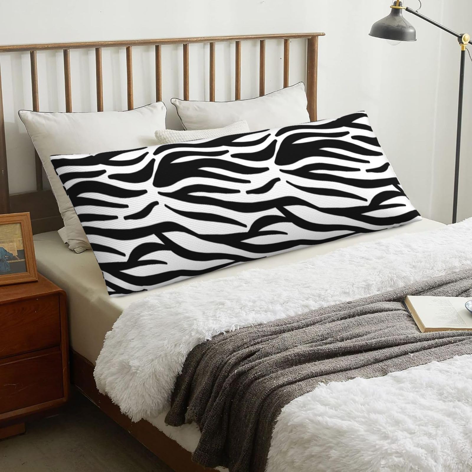 Zebra Print, Body Pillow Cover with Zipper,Long Body Pillowcase 20 x 60 in