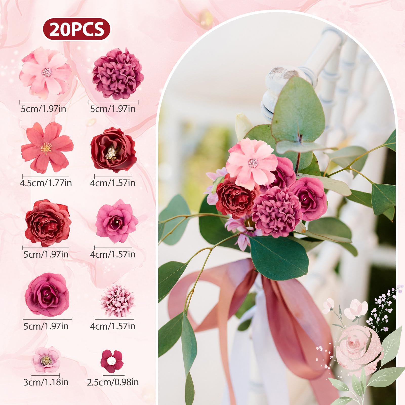 MWOOT 20 Pezzi Teste di Fiori Artificiali, Fiori Finti per Decorazioni, Mini Capolini Finti, Rose Peonia Finte per Fai da te Corona Torta Bouquet Da Sposa Matrimonio Festa Casa Giardino(Bianco Giallo
