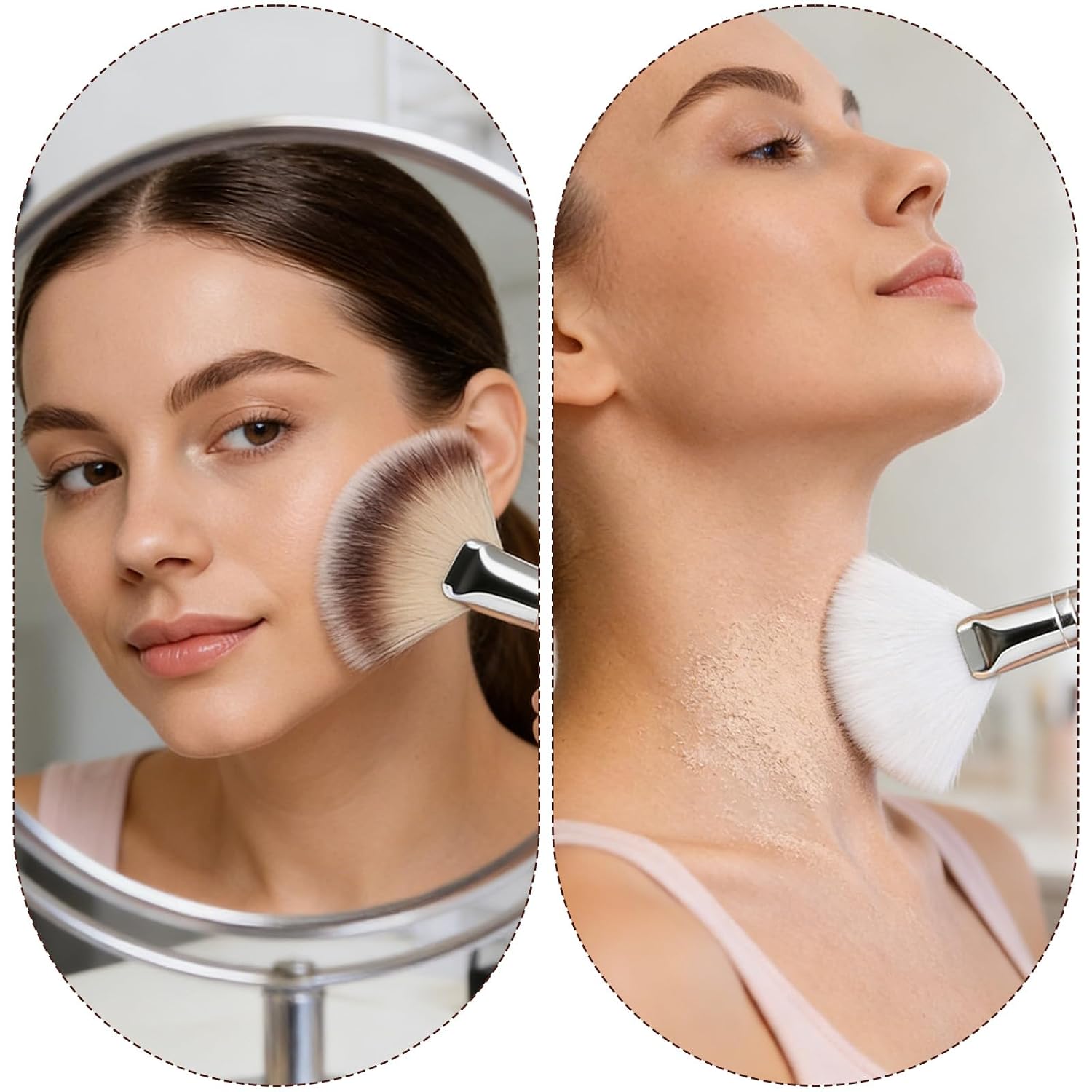 4Pcs Fan Brush Finishing Powder Brush,Facial Brushes Esthetician Fan Brushes Esthetician Fluffy Fan Brushes Face Soft Bristle Highlighting Blush with Long Short Handle for Women Loose Powder Blush