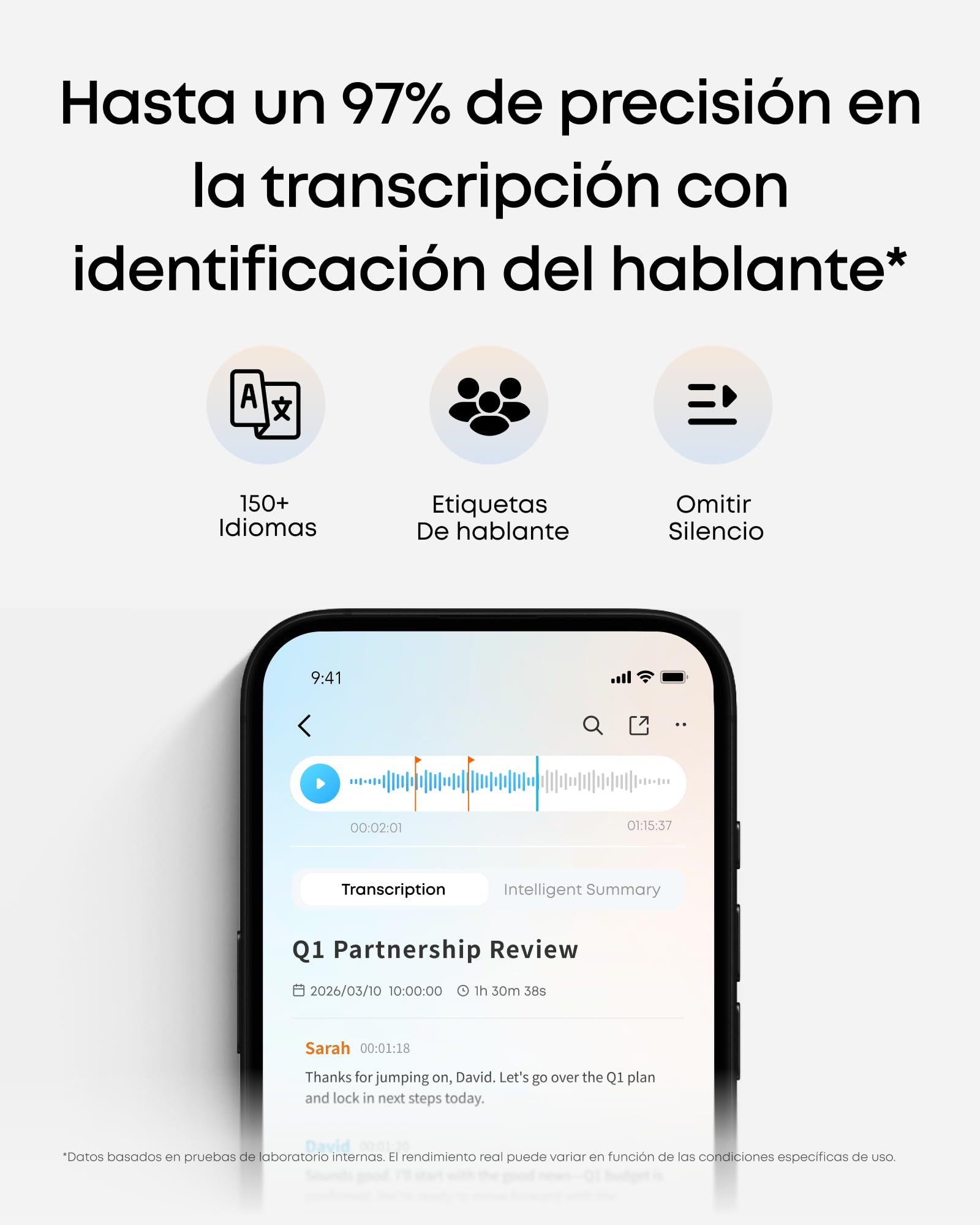 Soundcore Work AI Grabadora de Voz con Transcripción, 64 GB | Dispositivo para Tomar Notas, Resumen en App, 300 min/mes, Certificación MFi y más de 150 Idiomas