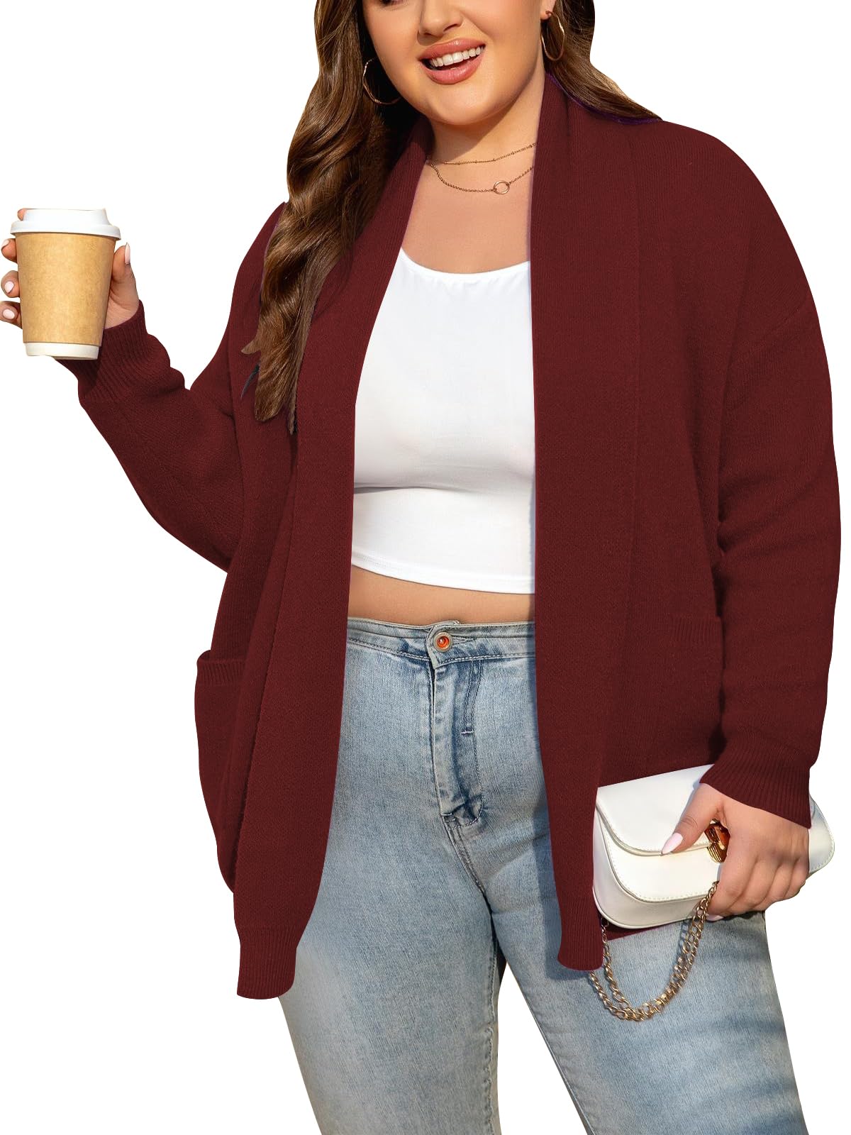 Womens Plus Size Cardigan Plain Color Sweater Long Sleeve Casual 2025 Knit Cardigans