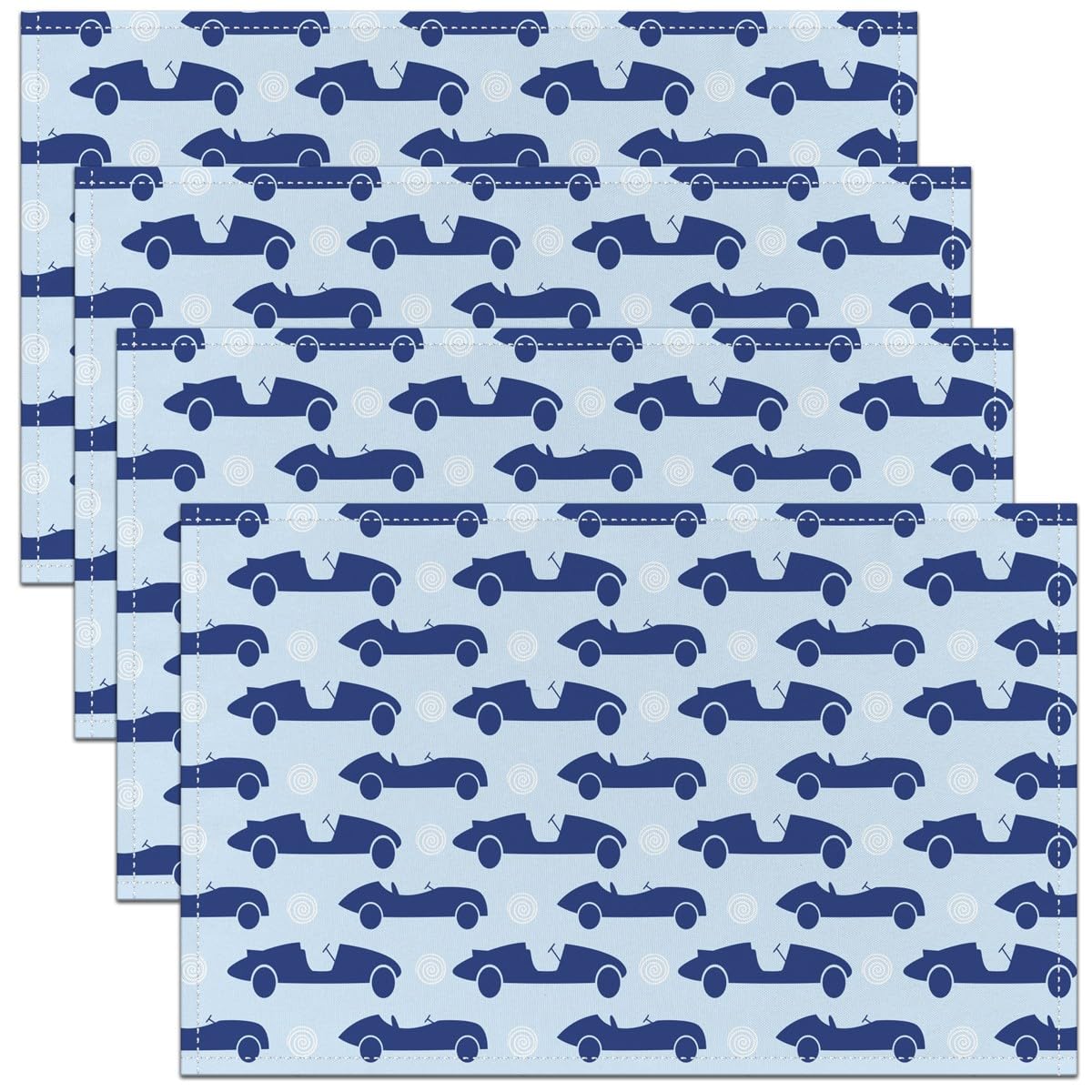Homemissing Multicoloured 35 Kids Cartoon Car Placemats Set Of 4 Vehicles Car Navy Blue Table Mats Placemat Child Cute Equipment Table Mats Placemat Toddler Transport Table Place Mats Kitchen Dining Table Collection 45X30cm