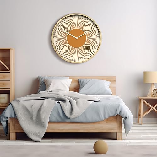 Miniatura 4 de SIGNLEADER Reloj de pared redondo de madera de 24 pulgadas, funciona con pilas, reloj de pared grande decorativo para el hogar, reloj de sol