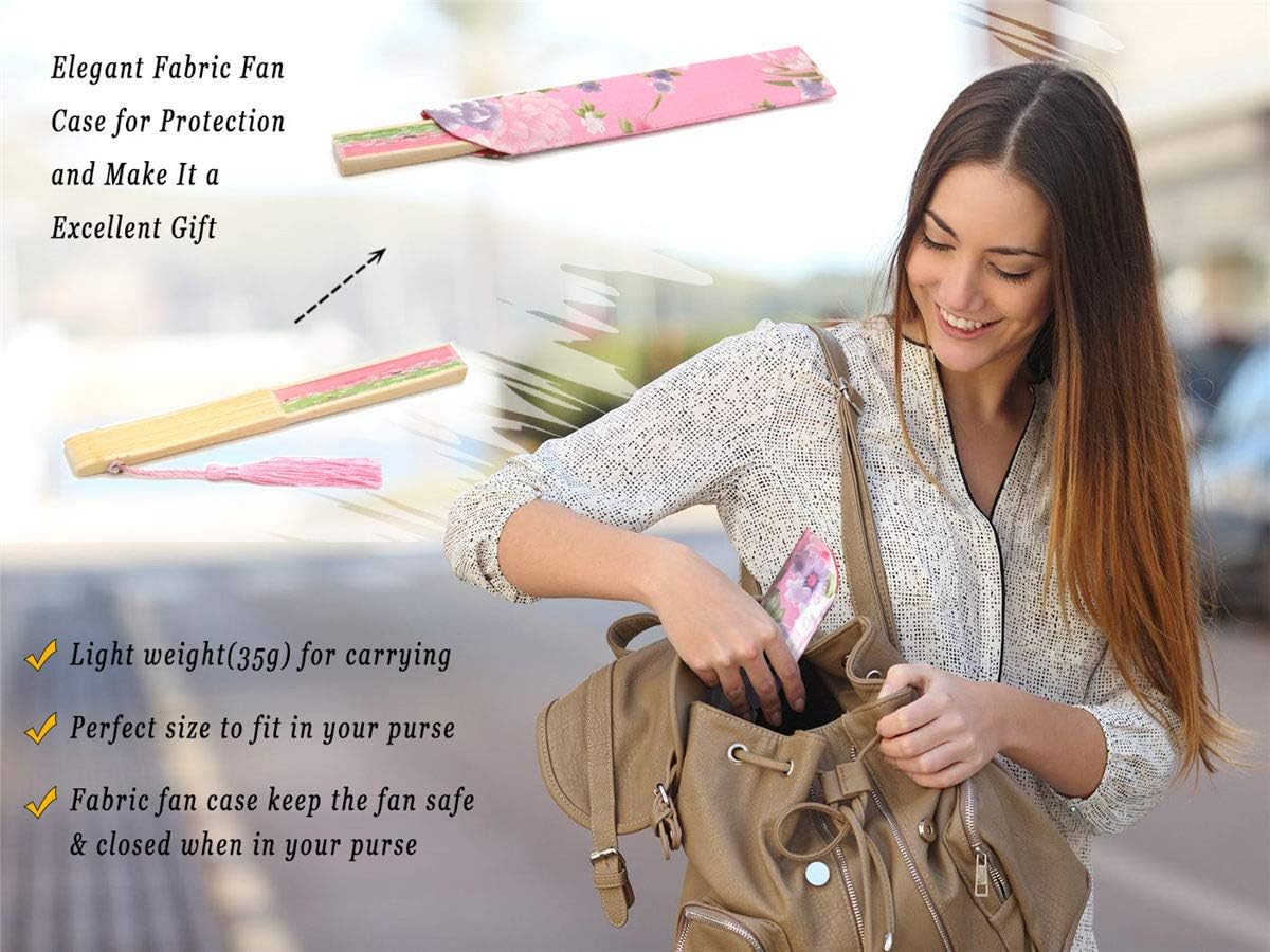 Zolee Small Folding Hand Fan for Women - Chinese Japanese Vintage Bamboo Silk Fans - for Dance, Performance, Decoration, Wedding, Party，Gift - Pink Sakura (WZS-45) image 4