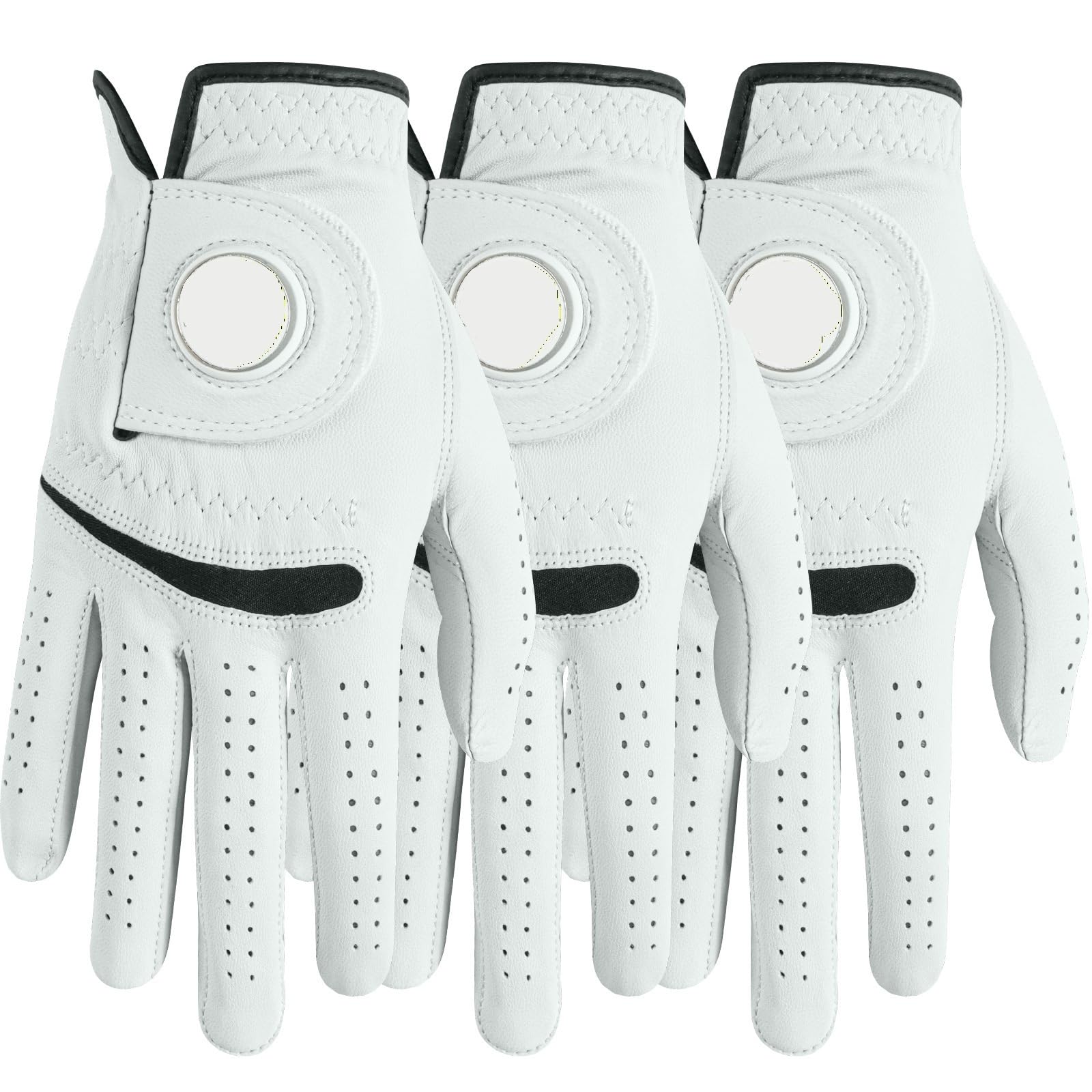 Générique Compatible avec 3 Gants de Golf Cabretta en Cuir for Hommes, Main Gauche Droite, poignée résistante aux intempéries avec marqueur de Balle SM ML L XL