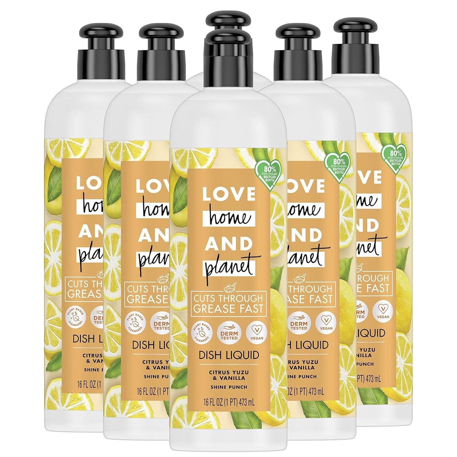 Love Home and Planet 16 oz Citrus Yuzu Vanilla Dish Liquid Soap 6 pack