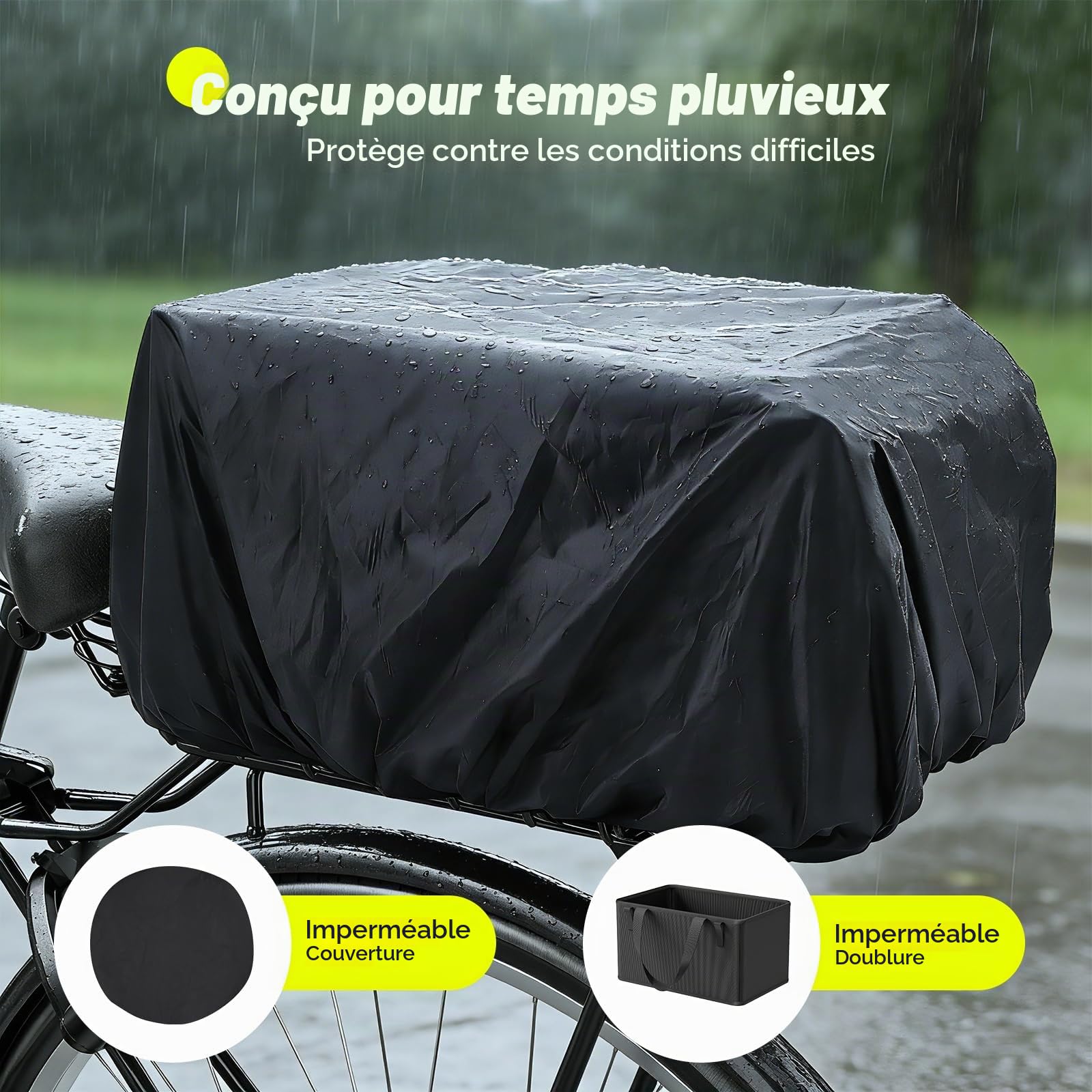 Panier de vélo arrière Pliable avec Poche intérieure Amovible, Housse imperméable, Couvercle en Filet, Porte-Bagages arrière, Panier de Cadre pour Le Transport des Animaux de Compagnie et des achats