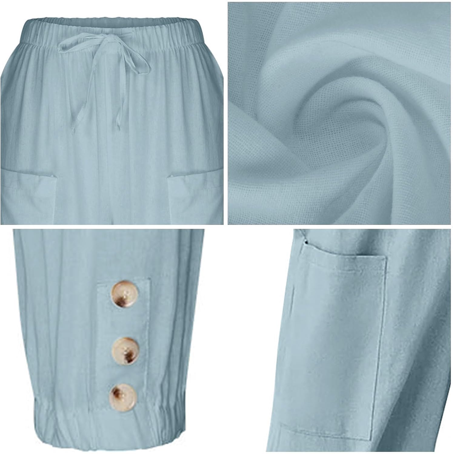 WROLEM Womens High Waist Pants Drawstring Wide Leg Cropped Casual Loose Capris with Pockets for Women - Image 5