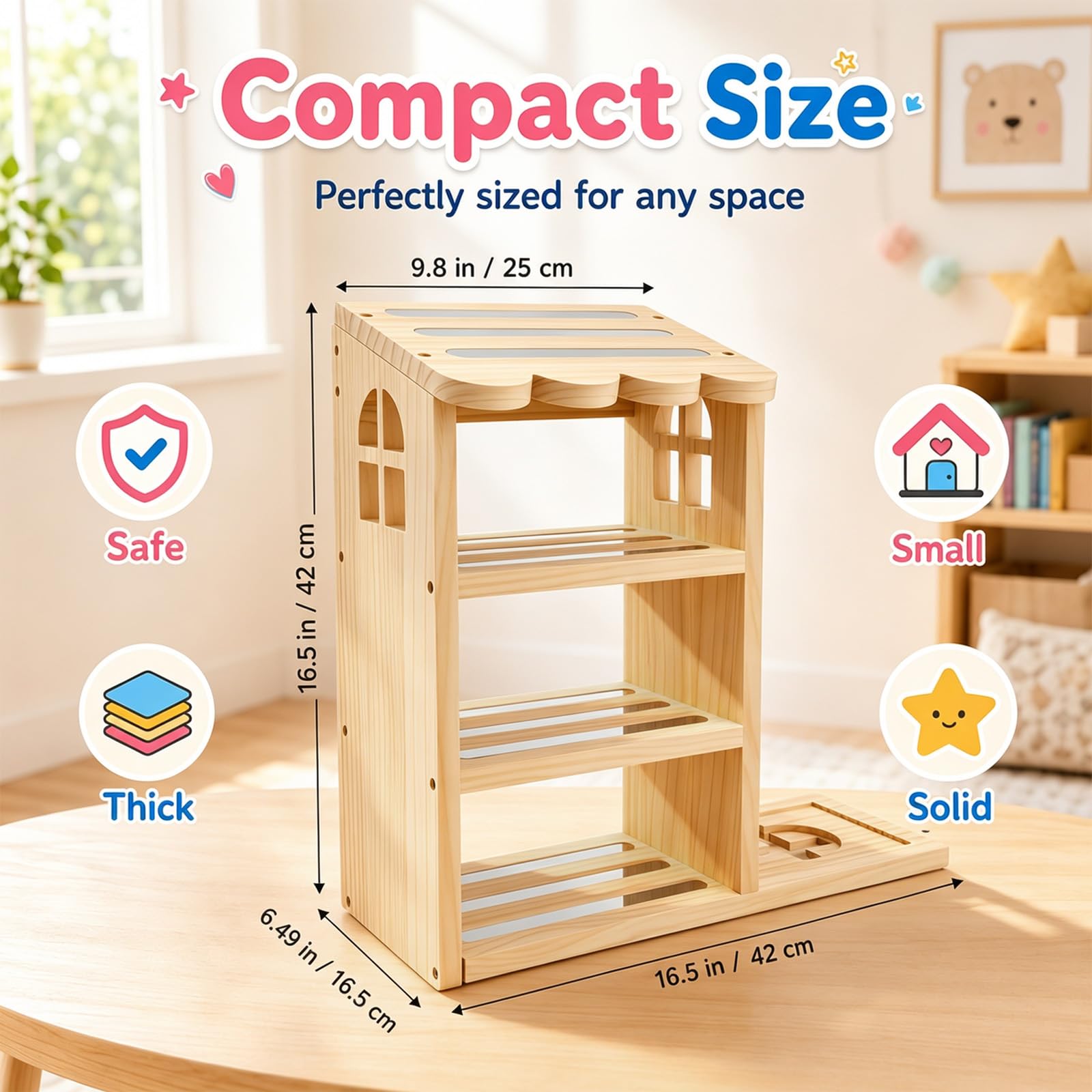 Scaffale magnetico a forma di casa, con 4 ripiani, organizer per 70-80 personaggi, scaffale da parete e mensola da tavolo per cameretta dei bambini, compatibile con scaffale della stazione di