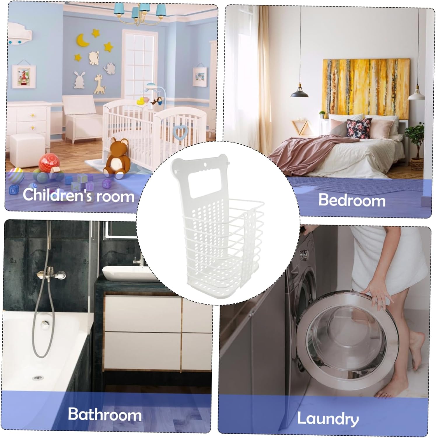 Alipis Foldable Wall Mounted Laundry Basket Large White Dirty Clothes Organizer with Hooks Space Saving Storage for Dorms Apartments Bathrooms