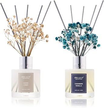 Airkeep Reed Diffuser 3.38 oz 100ml 2pk,Clean Linen/Cashmere Vanilla Scented Reed Diffuser Set,Reed Diffuser & Oil Diffuser Sticks, Aromatherapy, Home & Kitchen Decor,Fragrance and Gifts