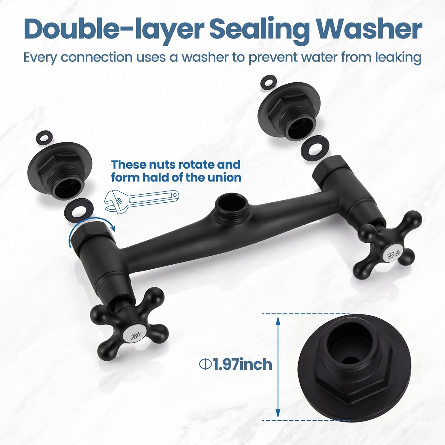 Airuida Kitchen Sink Faucet Commercial Wall Mounted 8 Inch Center Wall Mount Kitchen Tap Double Cross Handles 360 Rotatable Spout for Utility Laundry Restaurant Vintage Spout-Matte Black