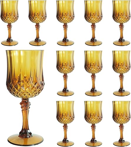 Copas de vino de plástico, estilo vintage para beber cordiales, ideales para recepciones de bodas y fiestas (12, ámbar)