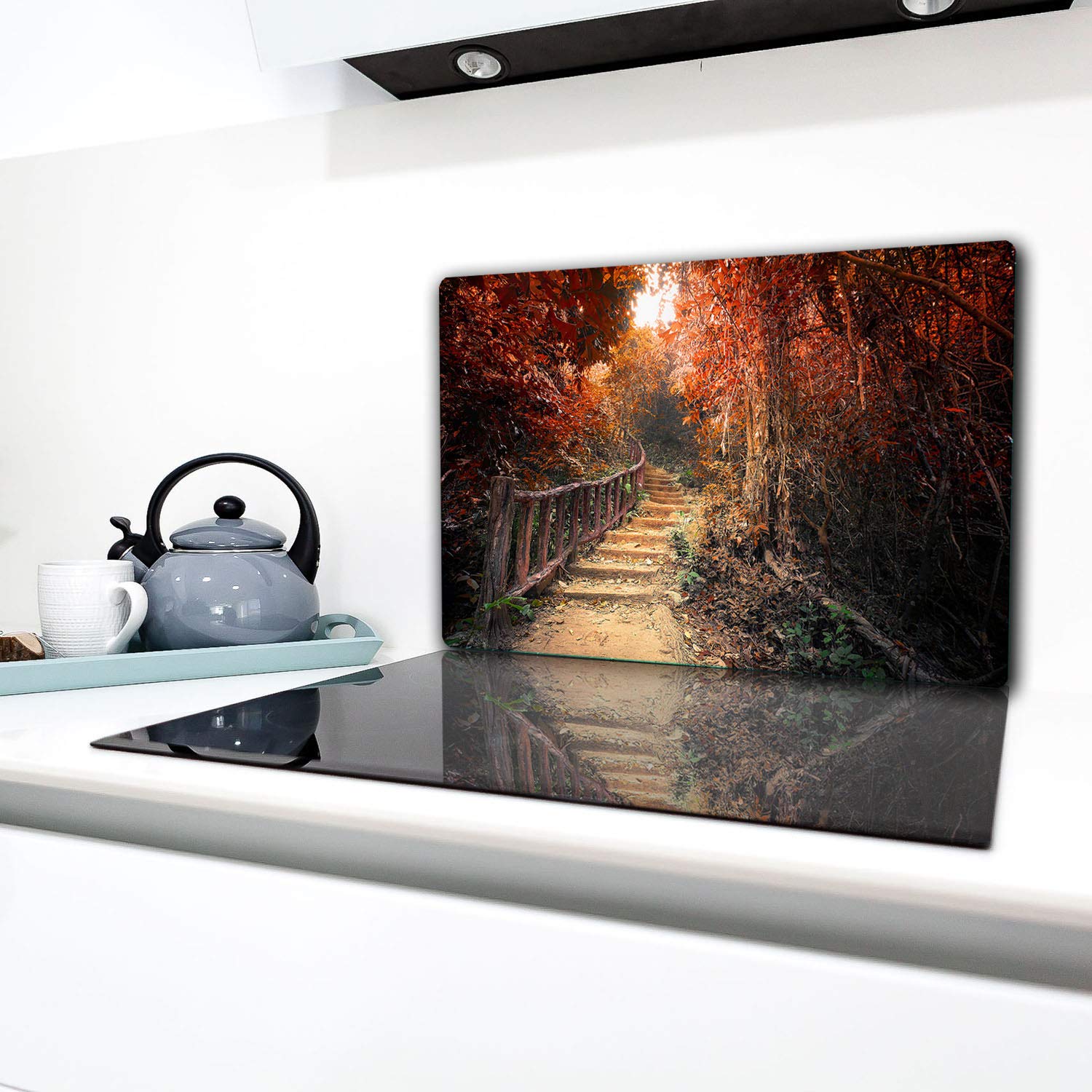TMK Copri Piano Cottura In Vetro Temperato 80x52 Cm – Protezione Schizzi E Tagliere – Decorazione Cucina