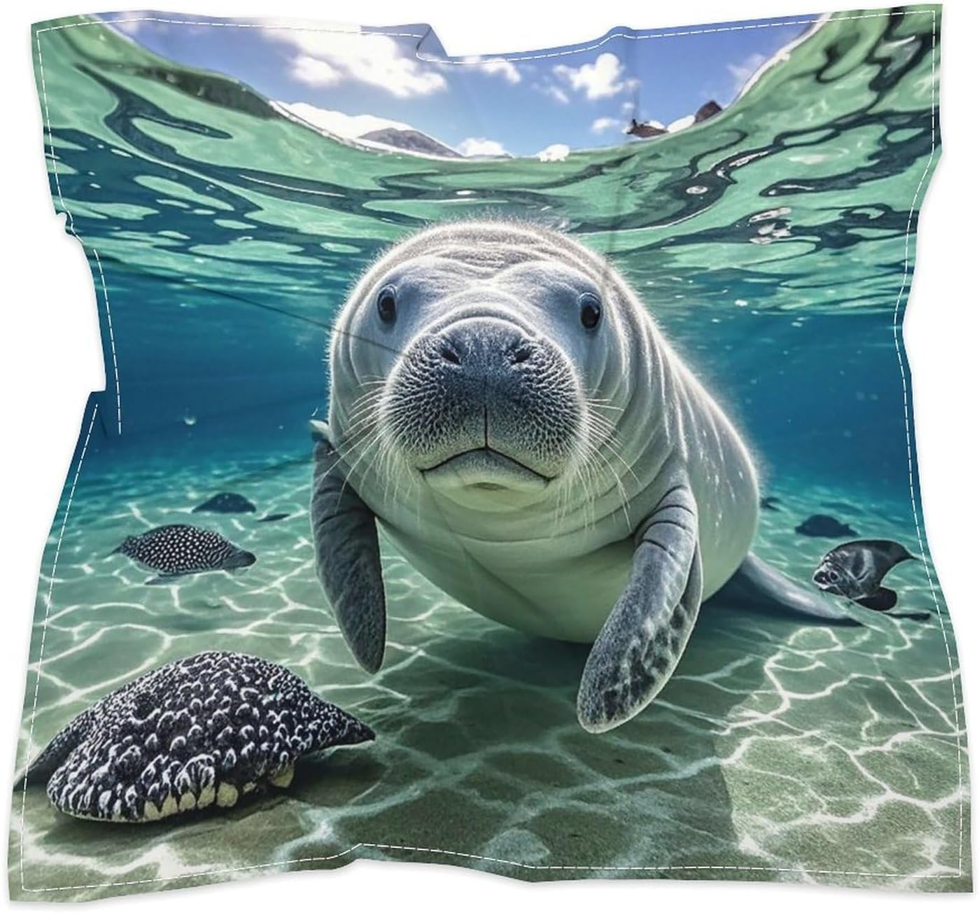 Bandana Headband Silk Hair Scarf Headwear Cute Sea Animal Manatee Bandanas Square Handkerchiefs for Men Women Face Mask