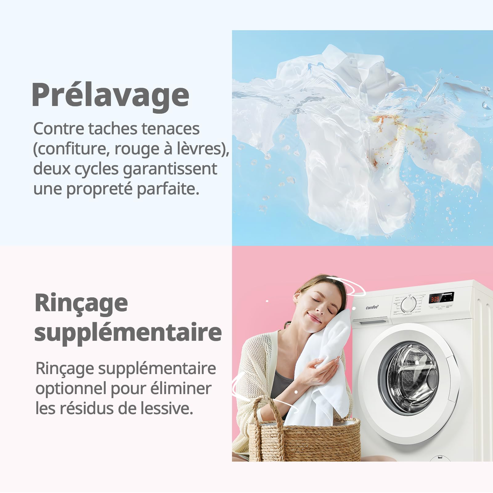 COMFEE' CFE12EW90/W Lave-linge frontal 9KG 1400 tr/min Moteur BLDC Classe A Blanc