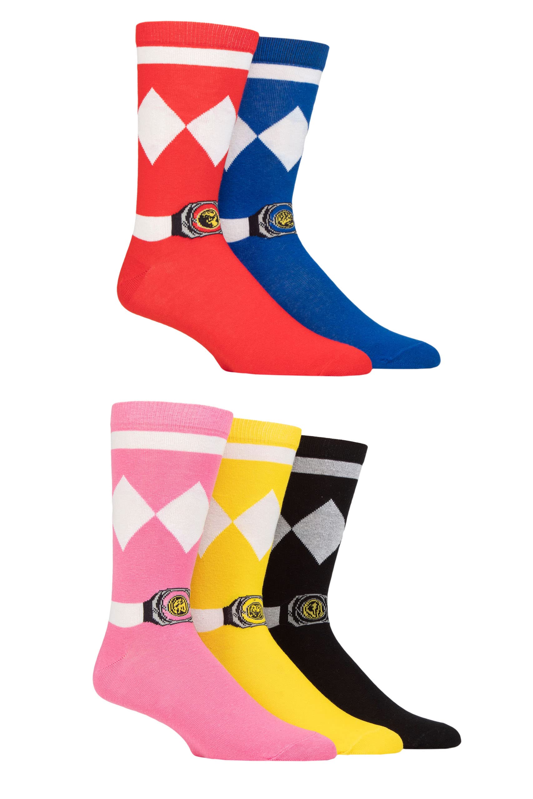 SockShop Mens and Ladies Power Rangers Cotton Socks Pack of 5 Assorted 6-11