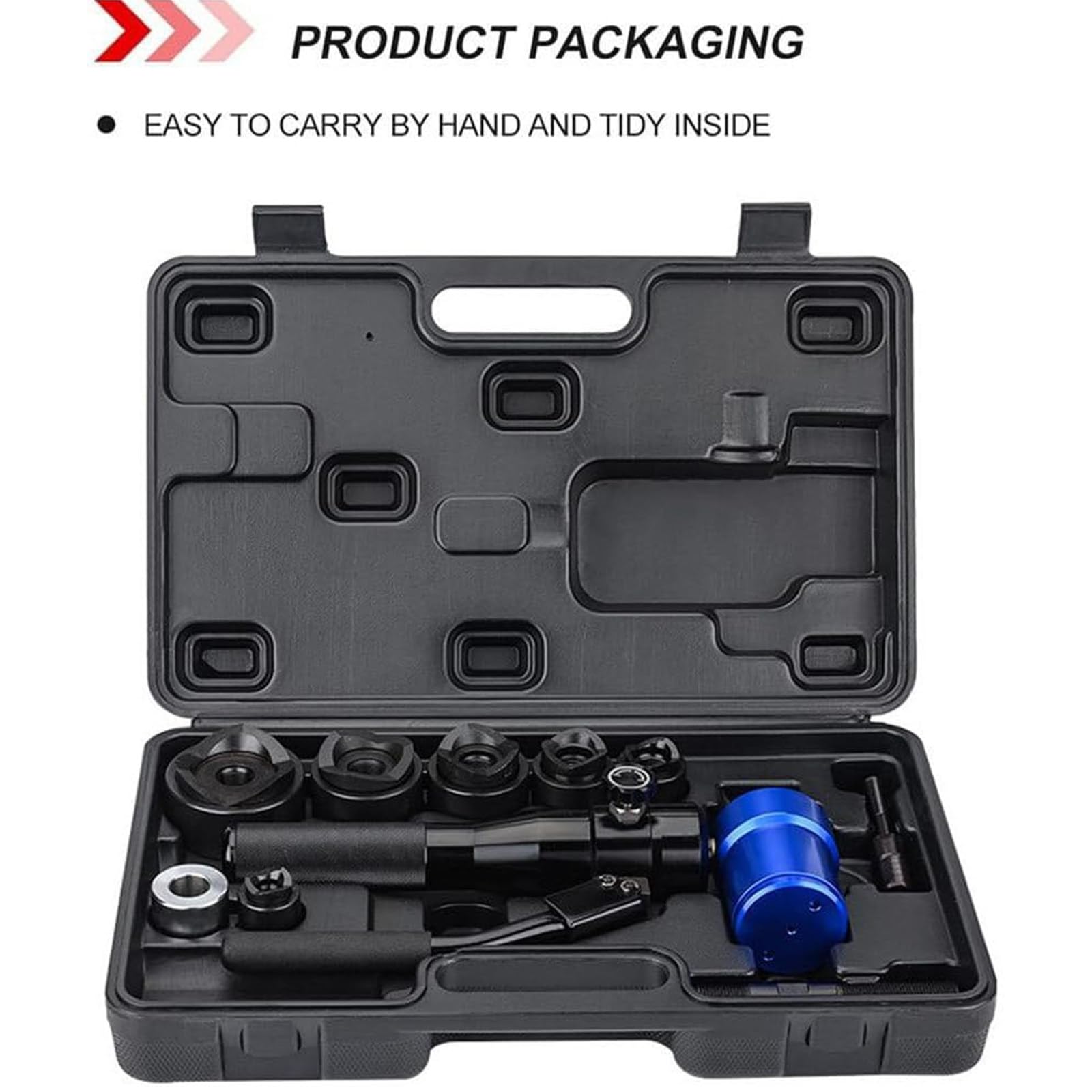 Perforador Hidráulico Portátil,Kit De Herramientas De Punzonado Hidráulico,6 Matrices Juego De Punzón Hidráulico,Para Perforar Chapas Metálicas,Metal Acero Aluminio Plástico,Blue