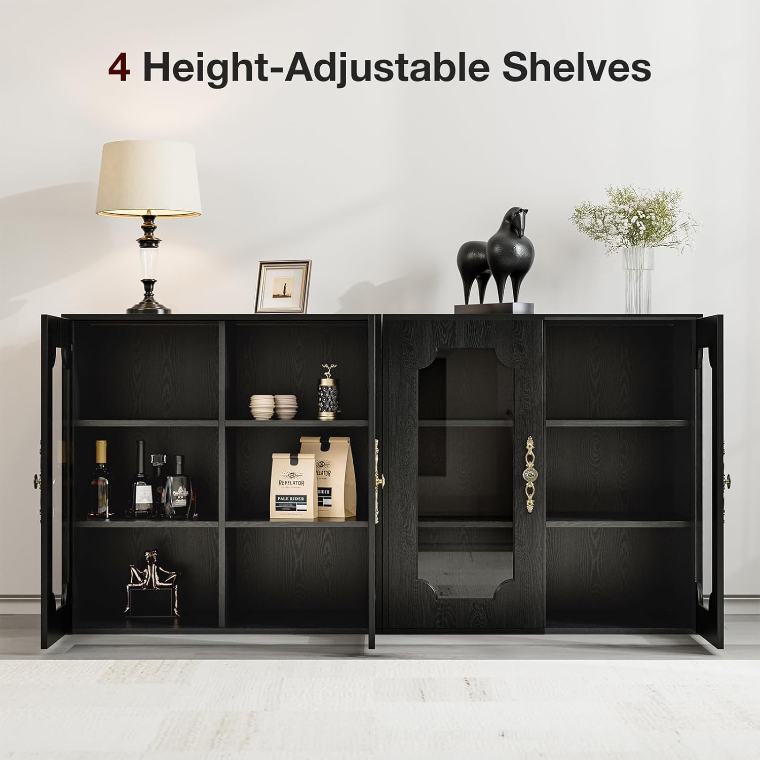 20 Gallon Aquarium Stand with Glass Door, Modern Fish Tank Stand, Reptile Tank Stand Terrarium Stand with Adjustable Shelves & Cabinet Storage, Sturdy Heavy Duty 31.5"×15.7" Tabletop