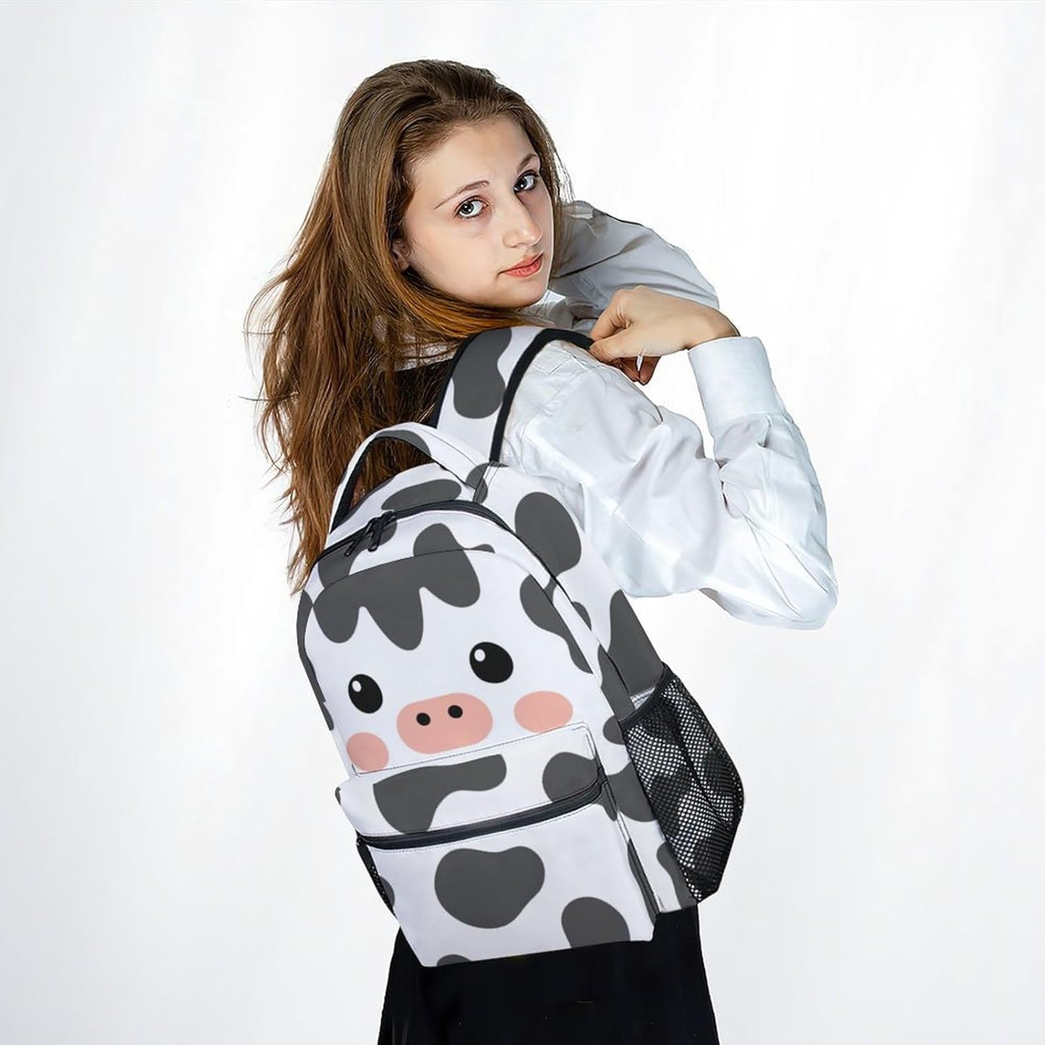 Kids Backpack - 17 Inch Cow Backpacks for Girls - Lightweight Cute Farm Animals Bookbag for Animal Lovers - Primary Preschool School Bag for Students - School Season Gifts