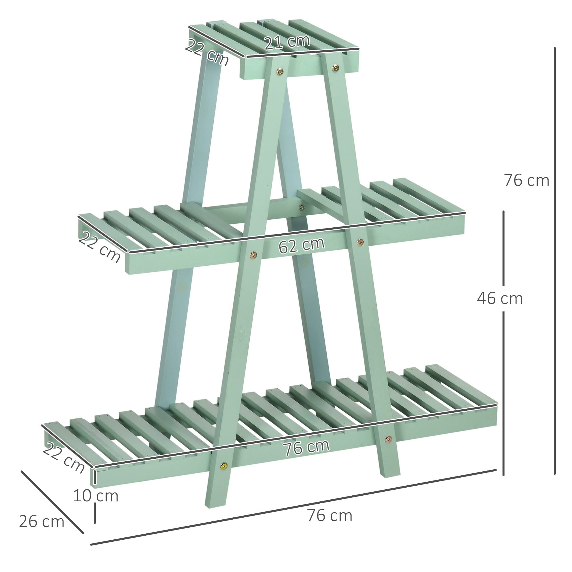 Outsunny Étagère à plantes en bois étagère à fleurs support de pots de fleurs 3 niveaux de rangement - 76 x 26 x 76 cm - vert