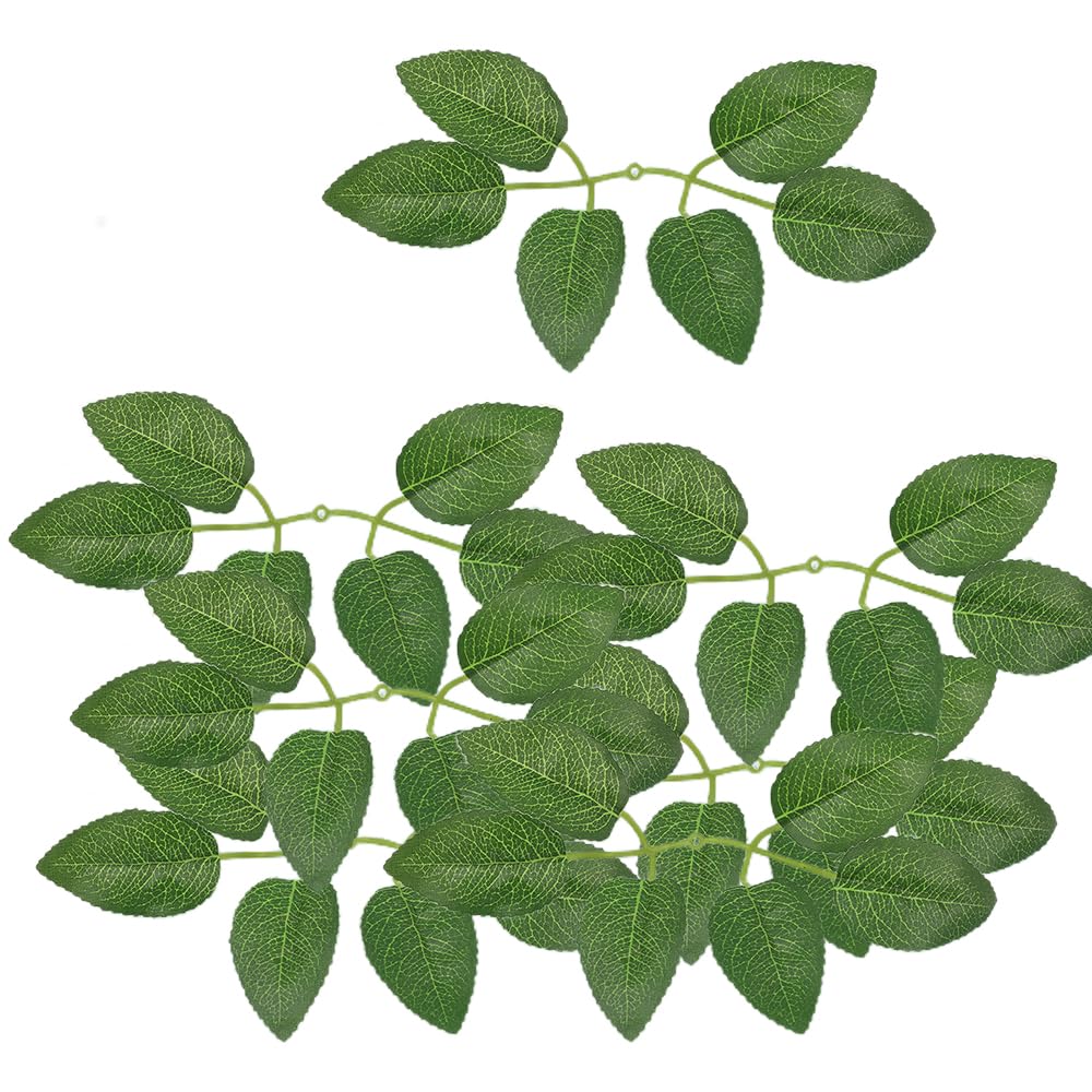 SKYPRO 25 Pcs 6 Leaves Dark Green Simulated Leaves,for Floral Crafts,Wedding Bouquet, Wreath Making Supplies (Aperture 0.08inch)