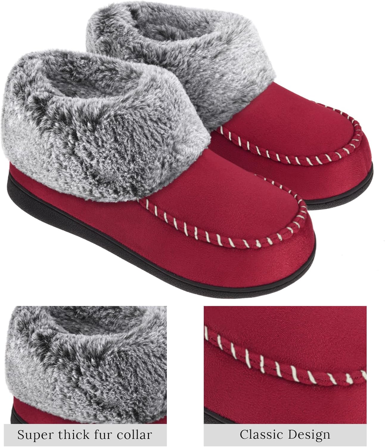 VONMAY Women's Bootie Slippers Suede Moccasin Boots Fuzzy Plush Faux Fur House Shoes Winter Warm Memory Foam Non-slip Indoor Outdoor - Image 4