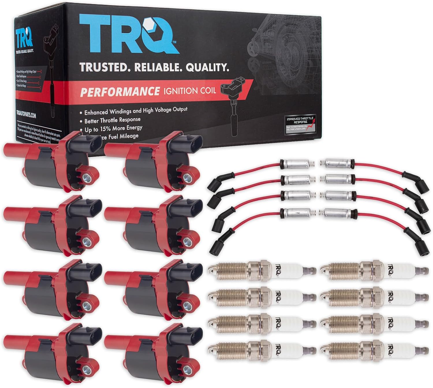TRQ Ignition Coil and Spark Plug Kit 17 Piece Iridium Spark Plugs Compatible with 2014-2021 Chevrolet Silverado 1500 Camaro Corvette GMC Sierra 1500 2015-2021 Cadillac Escalade