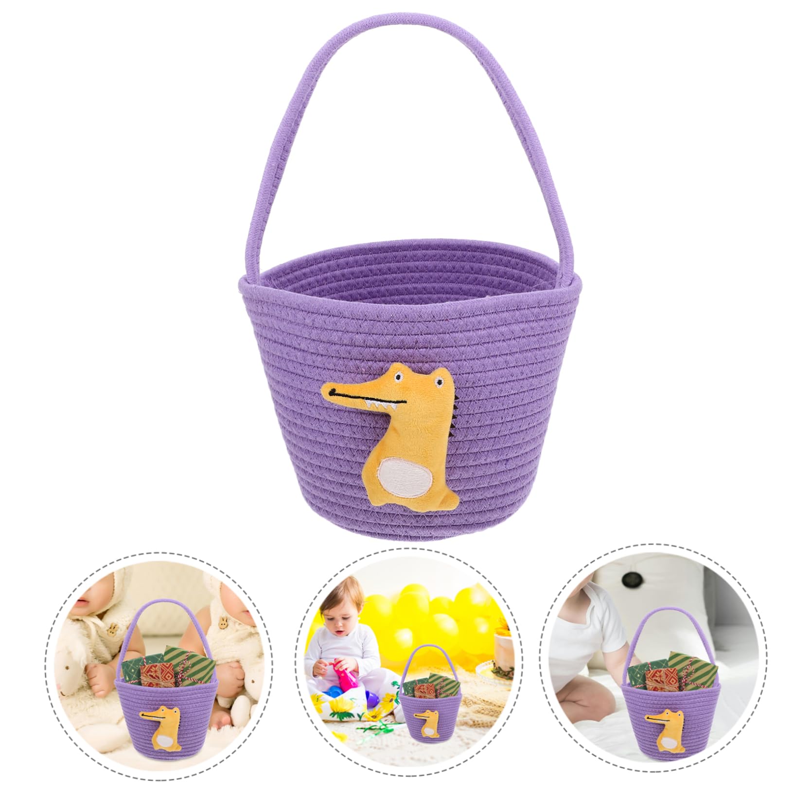 2 ręcznie tkane torby na kwiaty z uchwytem, kosz na zabawki, organizer, kosz baby shower, zakupy warzywa, li bawełnia, fioletowy